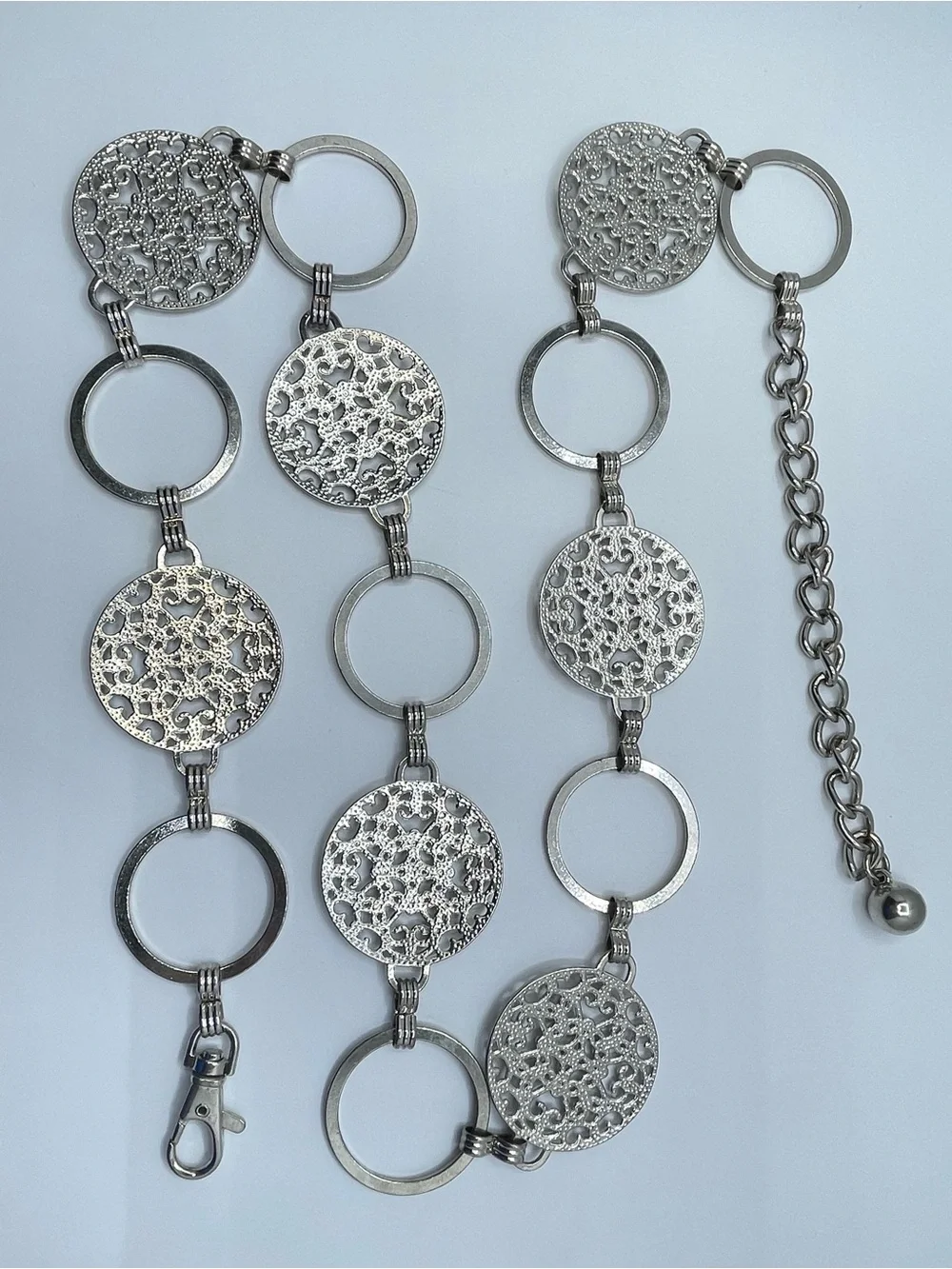 Silver Tone Filigree Disc Chain Belt Boho Retro Statement Adjustable Modern